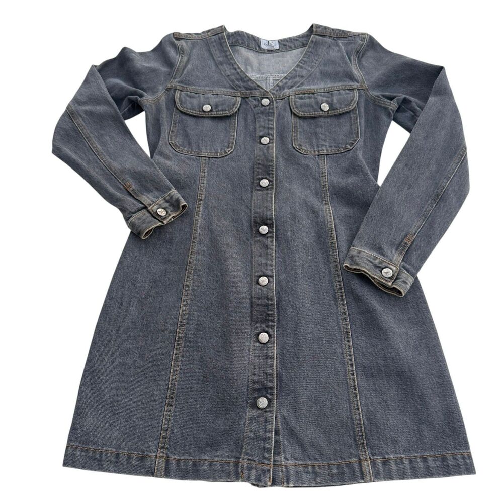 Vintage 1990s Calvin Klein Jeans Denim Dress Women’s 7 Gray Snap Front USA Made
